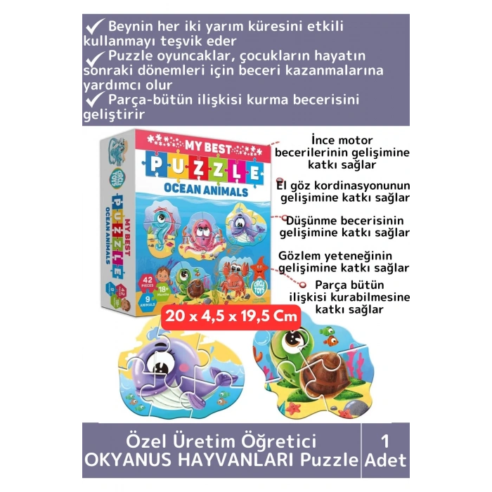 Premium Çocuk Zeka El Göz Koordinasyonu Geliştirici Öğretici Eğlenceli OKYANUS HAYVANLARI Puzzle