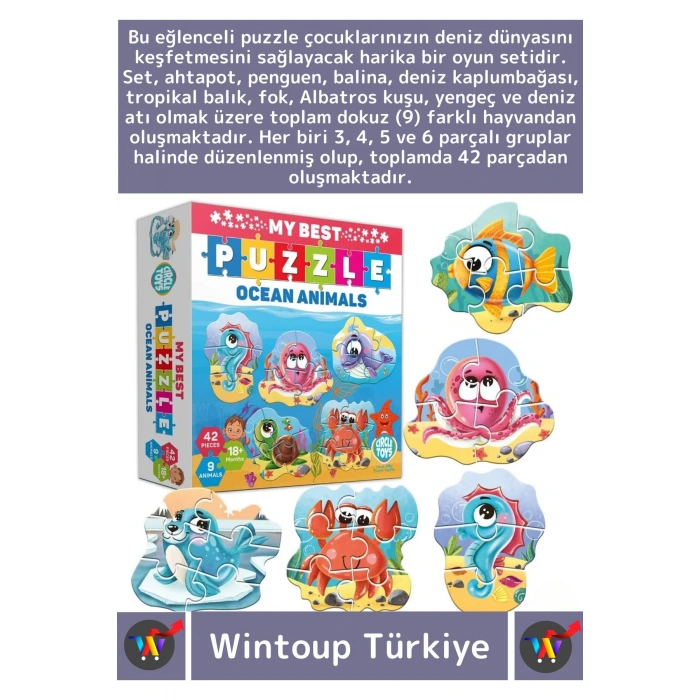 Premium Çocuk Zeka El Göz Koordinasyonu Geliştirici Öğretici Eğlenceli OKYANUS HAYVANLARI Puzzle