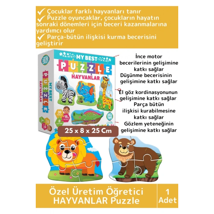 Premium Çocuk Zeka El Göz Koordinasyonu Geliştirici Eğitici Eğlenceli HAYVANLAR Puzzle Oyunu
