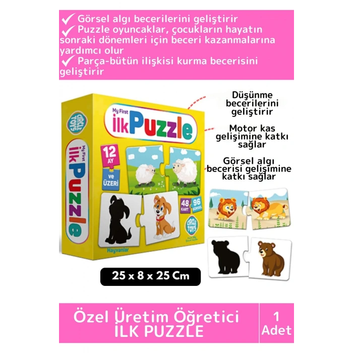 Premium Çocuk Zeka El Göz Koordinasyonu Geliştirici Eğitici Öğretici Eğlenceli 48 Parça İLK PUZZLE