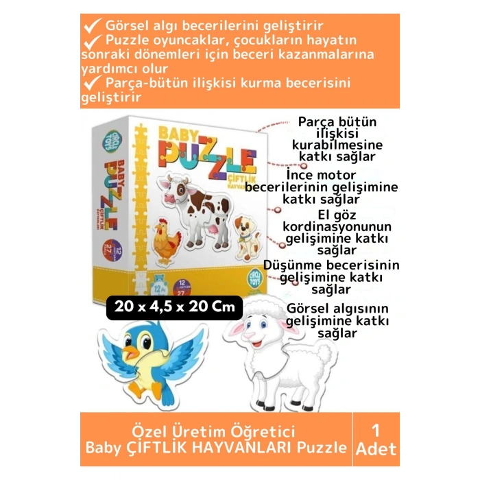 Premium Çocuk El Göz Koordinasyonu Zeka Geliştirici Eğitici Eğlenceli ÇİFTLİK HAYVANLARI Puzzle