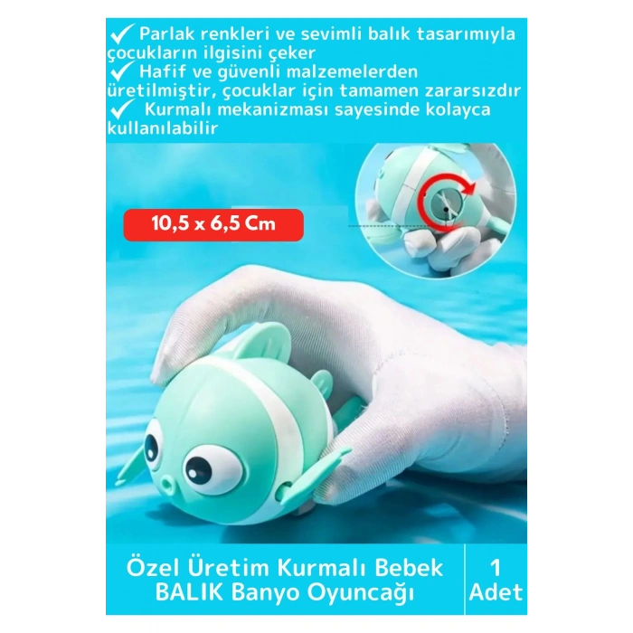 Premium Uzun Ömürlü Hafif Kurmalı Eğlenceli Renkli Yüzen Balık Bebek Çocuk Banyo Su Oyuncağı 1 Adet
