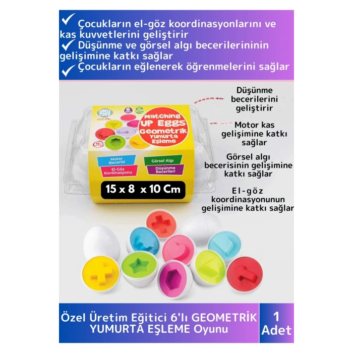 Premium Çocuk Eğitici El Göz Koordinasyonu Zeka Geliştirici 6lı Geometrik Yumurta Eşleme Oyunu