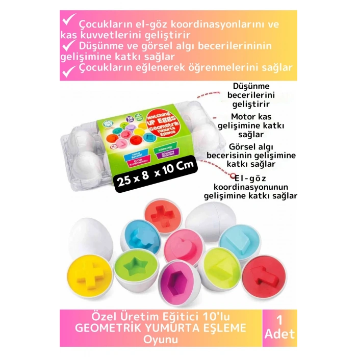 Premium Çocuk Eğitici El Göz Koordinasyonu Zeka Geliştirici 10lu Geometrik Yumurta Eşleme Oyunu