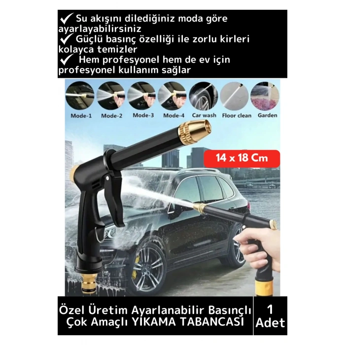 Özel Üretim Ayarlanabilir Başlıklı Güçlü Basınçlı Çok Fonksiyonlu Araba Bahçe Yıkama Tabancası