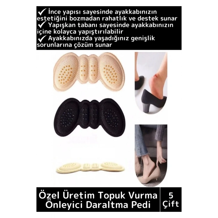 Premium Ayak Topuk Vurma Önleyici Taban Arkası Koruyucu Ayakkabı Daraltma Pedi 5 mm 5 Çift