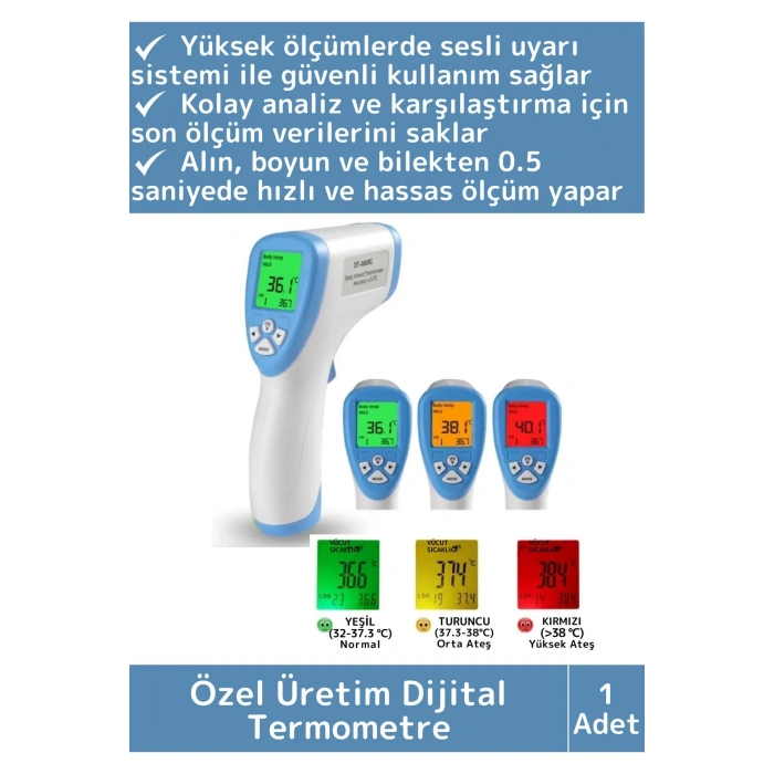 Özel Üretim Kızılötesi Pil Temassız Alın Boyun Bilek Dijital Ultra Hassas Ateş Ölçer Termometre