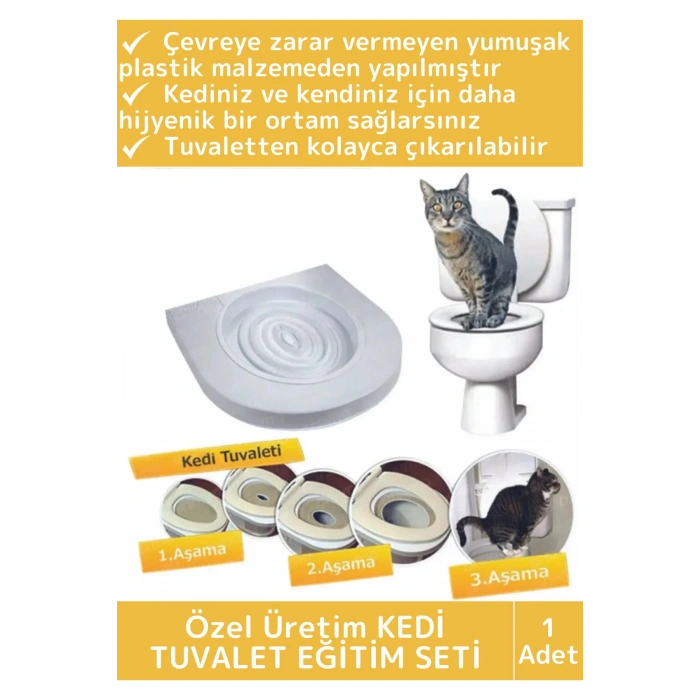 Premium Kedi Klozet Alıştırma Kapağı Kum Kabı WC Yavru Yetişkin Kedi Hijyenik Tuvalet Eğitim Seti