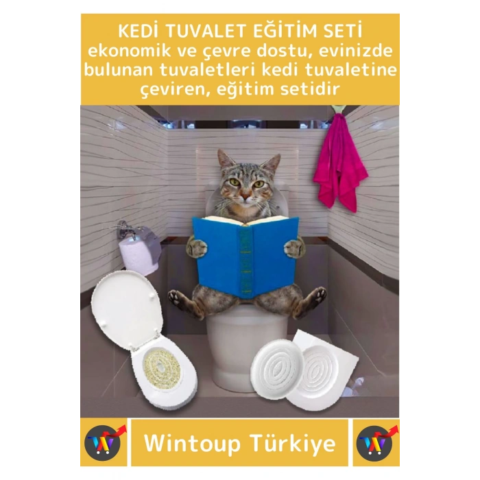 Premium Kedi Klozet Alıştırma Kapağı Kum Kabı WC Yavru Yetişkin Kedi Hijyenik Tuvalet Eğitim Seti