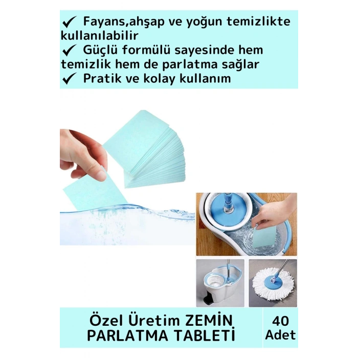 Premium Dükkan Fayans Ahşap Parçalanabilir Pratik Zemin Parlatma Temizleme Tableti 40lı