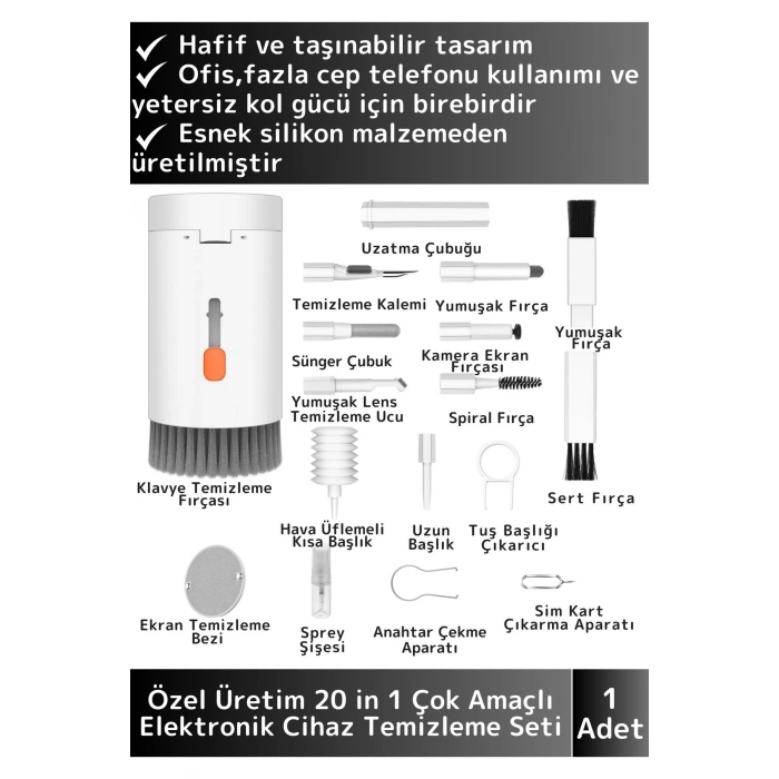 Özel Gelişmiş Tasarım Kulaklık Bilgisayar Telefon Tablet Kamera Elektronik Temizleme Kiti 20 in 1