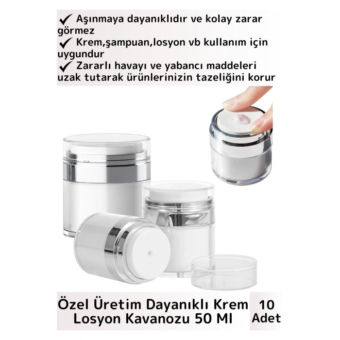 Özel Üretim Yüksek Kaliteli Vakum Basınç Hava Almaz Sıvı Şampuan Krem Losyon Kavanozu 50 Ml 10 Adet