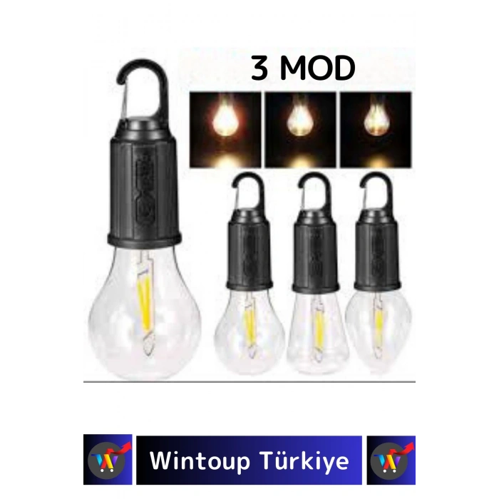 Premium 3 Modlu Suya Dayanıklı Kablosuz Askılı Kırılmaz Kamp Aydınlatma Şarjlı Taşınabilir LED Ampul