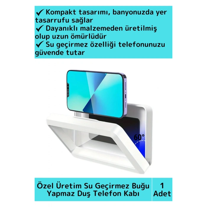 Premium Uzun Ömürlü Duvara Monte Pratik Su Geçirmez Buğu Yapmaz Duş Mutfak Dayanıklı Telefon Kabı