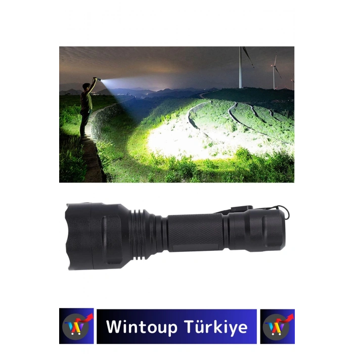 Luxery 250 Metre Yüksek Mesafe Işık Güçlü Beyaz Aydınlatma 600 Lümen Tx6 Şarjlı Özel Avcı El Feneri