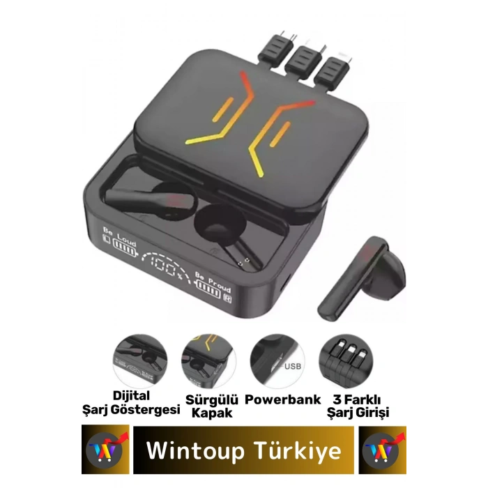 Premium iPhone 16 Tam Uyumlu Powerbankli Led Şarj Göstergeli Dokunmatik Kulak İçi Bluetooth Kulaklık