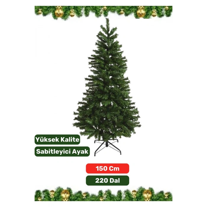 Premium Yüksek Kaliteli Sabitleyici Ayaklı New Year Parti Noel 150 Cm X 220 Dal Yılbaşı Çam Ağacı