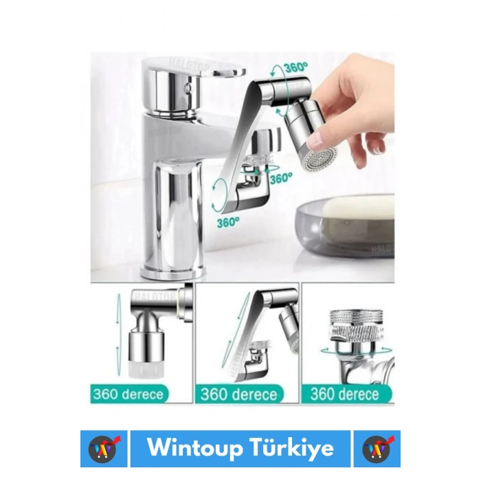 Özel Üretim Uzun Ömürlü 1080 Derece Dönebilen Çift Modlu Metal Görünümlü Akrobat Musluk Ucu Başlığı