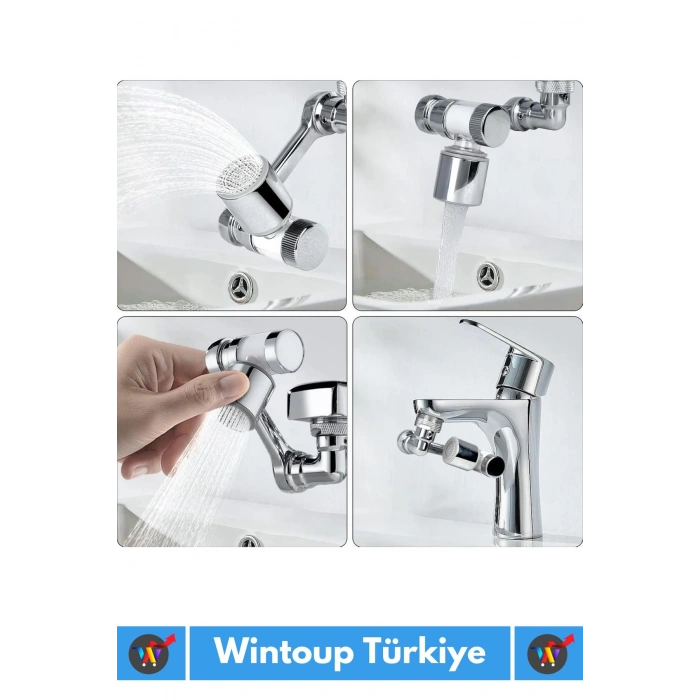 Özel Üretim Uzun Ömürlü 1080 Derece Dönebilen Çift Modlu Metal Görünümlü Akrobat Musluk Ucu Başlığı