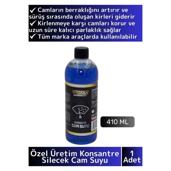 Premium Yüksek Kaliteli İz Bırakmaz Canlı Görüş Sağlayan Oto Araç Konsantre Silecek Cam Suyu 410 Ml