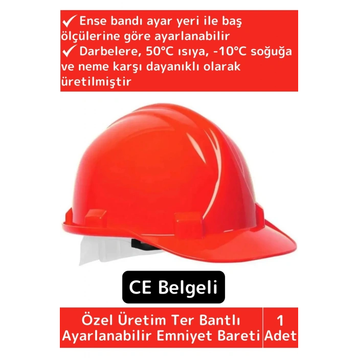 Özel Uzun Ömürlü CE Belgeli Ter Bantlı Ayarlanabilir İnşaat İş Güvenliği Emniyet Bareti Kırmızı