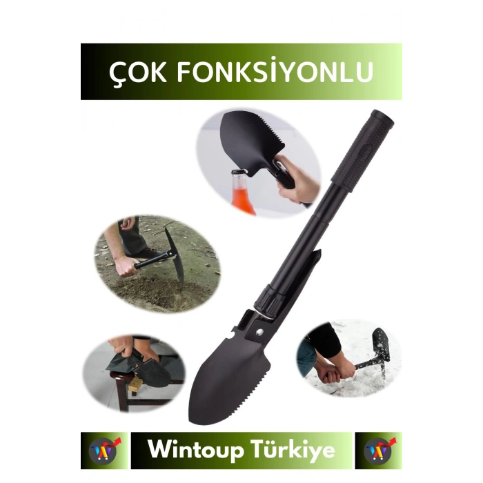 Özel Tasarım Portatif Kamp Deprem Taşınabilir Pusulalı Çantalı Katlanabilir Mini Kazma Kürek Seti