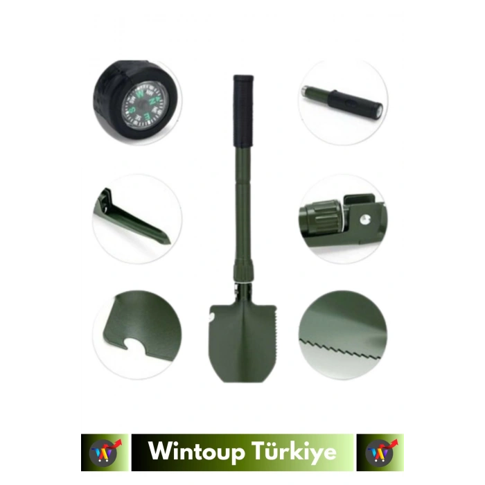 Özel Tasarım Portatif Kamp Deprem Taşınabilir Pusulalı Çantalı Katlanabilir Mini Kazma Kürek Seti