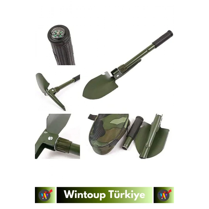 Özel Tasarım Portatif Kamp Deprem Taşınabilir Pusulalı Çantalı Katlanabilir Mini Kazma Kürek Seti