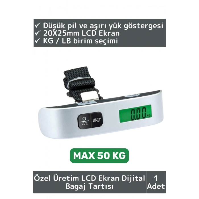 Premium Taşınabilir Seyahat Bavul Ağırlık Tartı Dijital LCD Ekran Kompakt Bagaj Tartısı MAX 50 Kg