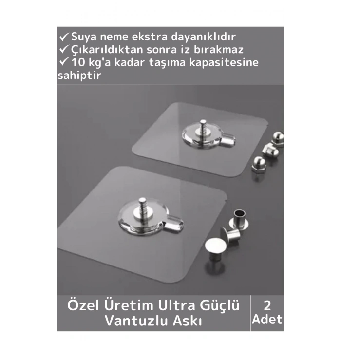 Özel Üretim Yüksek Kaliteli Suya Neme Ekstra Dayanıklı Montajsız Ultra Güçlü Vantuzlu Askı 2 Adet