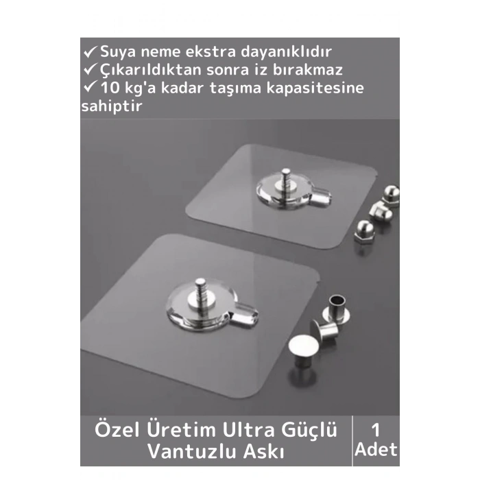 Özel Üretim Yüksek Kaliteli Suya Neme Ekstra Dayanıklı Montajsız Ultra Güçlü Vantuzlu Askı 1 Adet