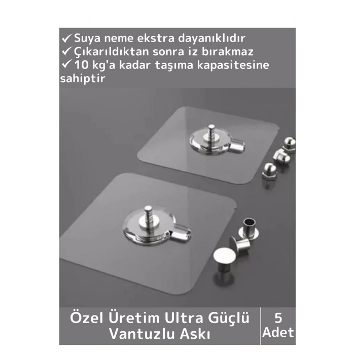 Özel Üretim Yüksek Kaliteli Suya Neme Ekstra Dayanıklı Montajsız Ultra Güçlü Vantuzlu Askı 5 Adet