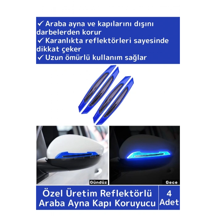 Özel Üretim Yüksek Kaliteli Oto Araç Otomobil Ayna Kapı Koruyucu Reflektörlü Şerit 4 Adet