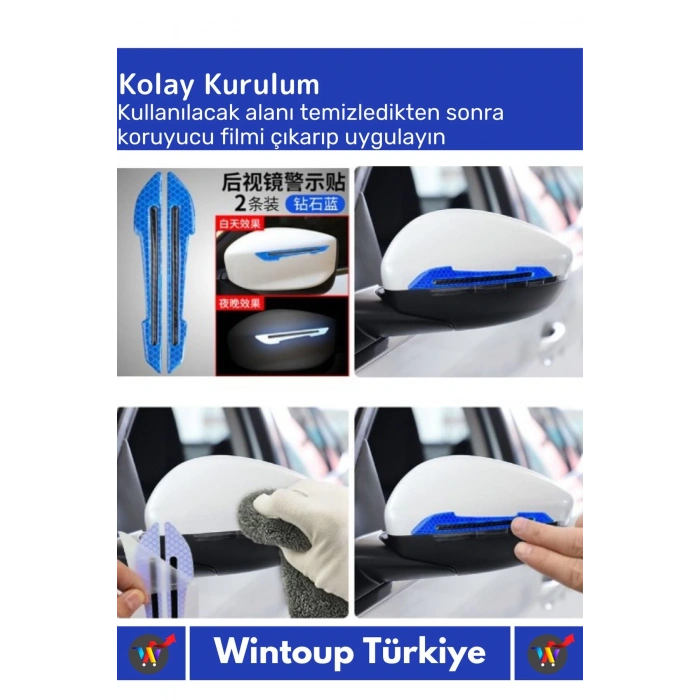 Özel Üretim Yüksek Kaliteli Oto Araç Otomobil Ayna Kapı Koruyucu Reflektörlü Şerit 4 Adet