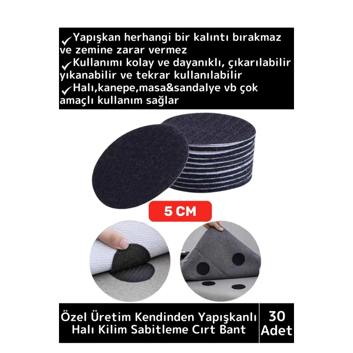 Özel Kendinden Yapışkanlı Yıkanabilir Tekrar Kullanılabilir Halı Kilim Kaydırmaz Cırt Bant 30 Adet