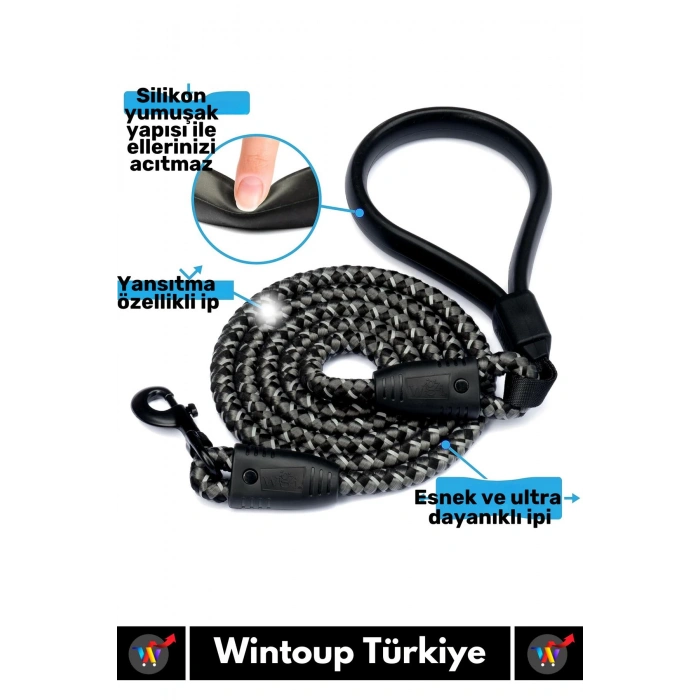 Özel Yüksek Kaliteli Ekstra Kalın Dağcı Dokuma İpli Esnek Yansıtma Reflektörlü Köpek Tasması 130 Cm