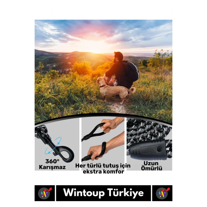 Özel Yüksek Kaliteli Ekstra Kalın Dağcı Dokuma İpli Esnek Yansıtma Reflektörlü Köpek Tasması 130 Cm