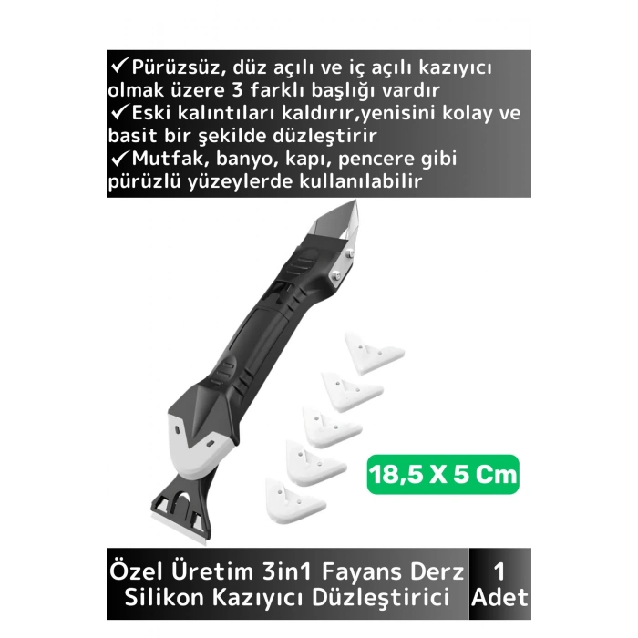 Premium Yüksek Kaliteli Kompakt 3in1 5 Silikon Başlıklı Fayans Derz Silikon Kazıyıcı Uygulayıcı