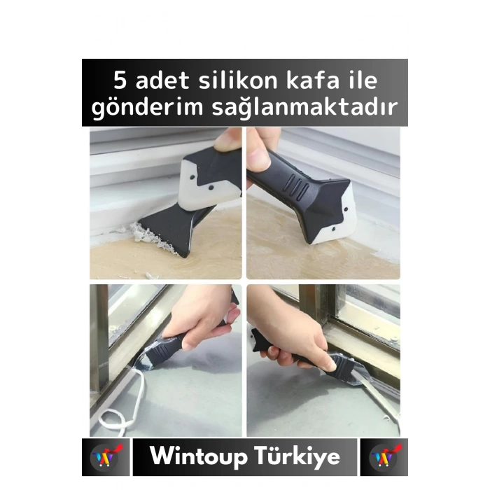 Premium Yüksek Kaliteli Kompakt 3in1 5 Silikon Başlıklı Fayans Derz Silikon Kazıyıcı Uygulayıcı