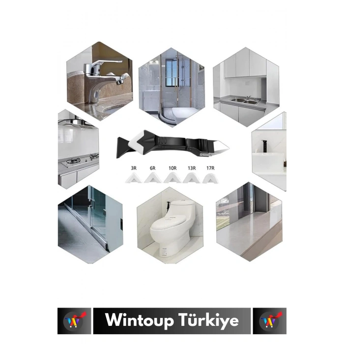 Premium Yüksek Kaliteli Kompakt 3in1 5 Silikon Başlıklı Fayans Derz Silikon Kazıyıcı Uygulayıcı