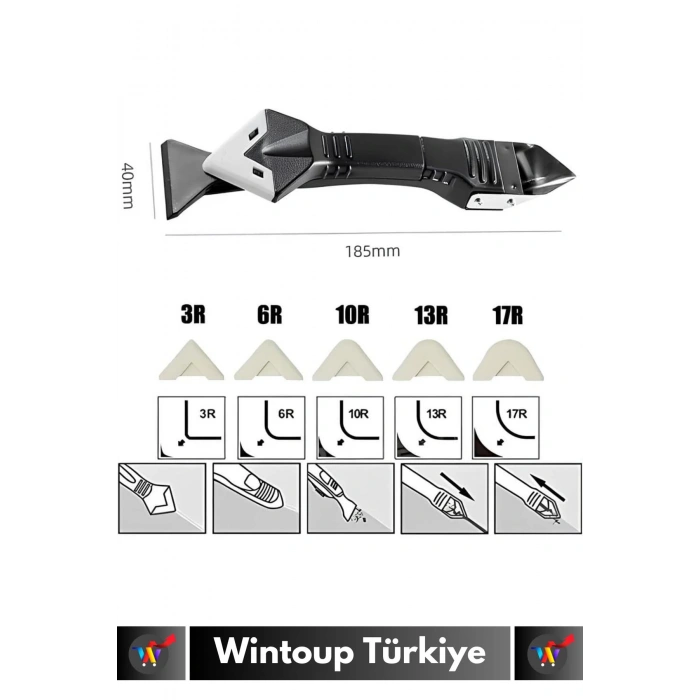 Premium Yüksek Kaliteli Kompakt 3in1 5 Silikon Başlıklı Fayans Derz Silikon Kazıyıcı Uygulayıcı