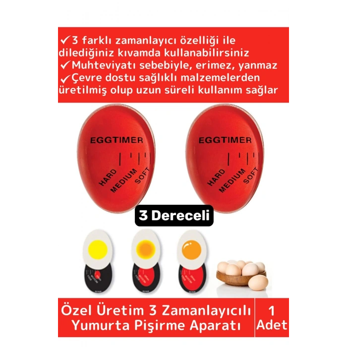 Özel Yüksek Kaliteli Yanmaz Erimez 3 Farklı Zamanlayıcılı Yumurta Pişirme Derecesi Aparatı Egg Timer