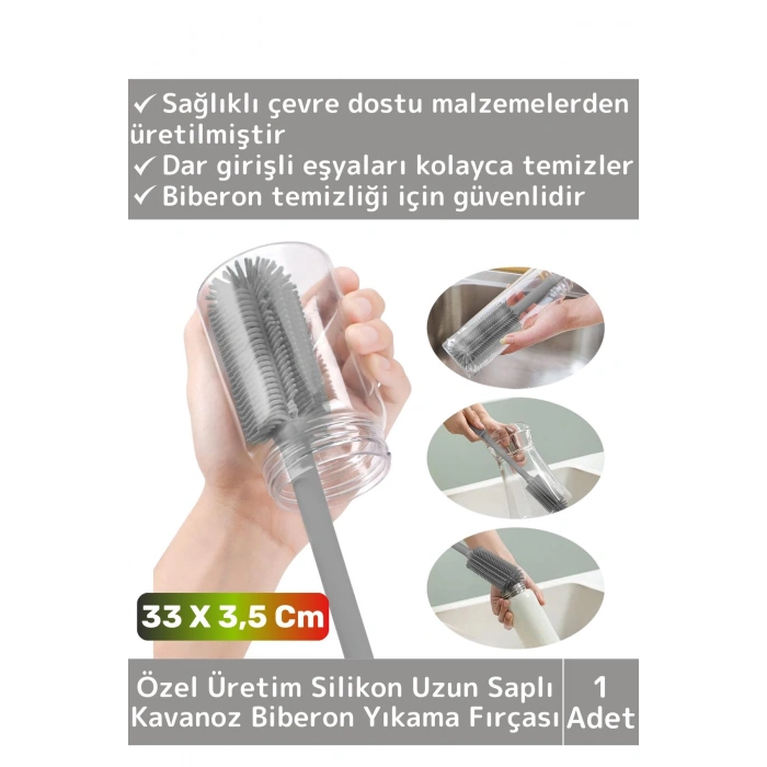 Özel Üretim Yüksek Kaliteli Çevre Dostu Uzun Saplı Kavanoz Bardak Biberon Temizleme Fırçası 33 Cm