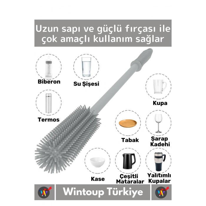 Özel Üretim Yüksek Kaliteli Çevre Dostu Uzun Saplı Kavanoz Bardak Biberon Temizleme Fırçası 33 Cm