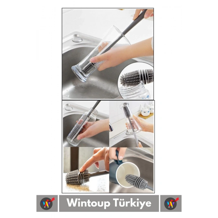 Özel Üretim Yüksek Kaliteli Çevre Dostu Uzun Saplı Kavanoz Bardak Biberon Temizleme Fırçası 33 Cm
