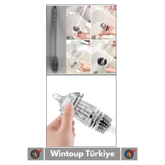 Özel Üretim Yüksek Kaliteli Çevre Dostu Uzun Saplı Kavanoz Bardak Biberon Temizleme Fırçası 33 Cm