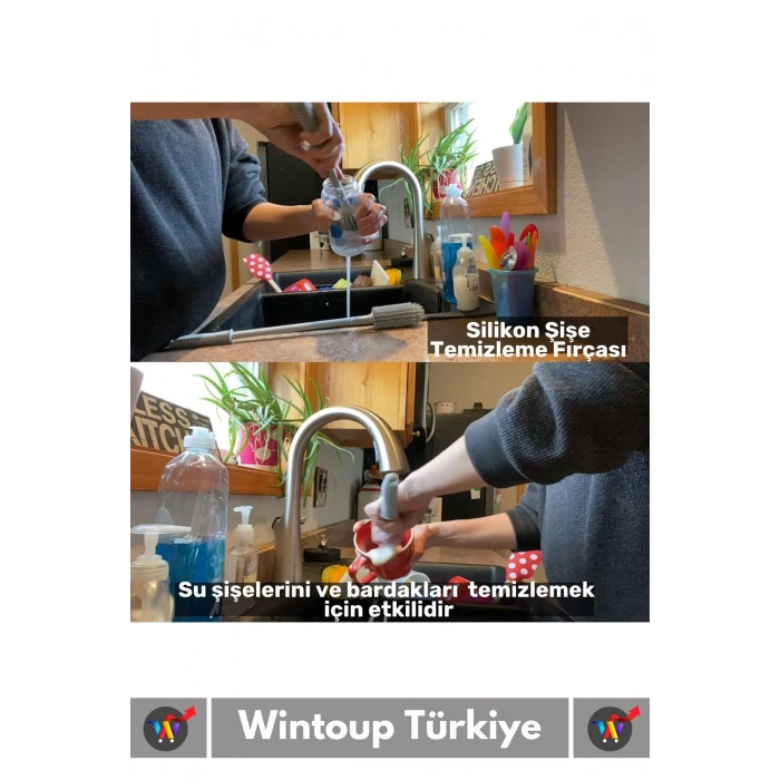 Özel Üretim Yüksek Kaliteli Çevre Dostu Uzun Saplı Kavanoz Bardak Biberon Temizleme Fırçası 33 Cm