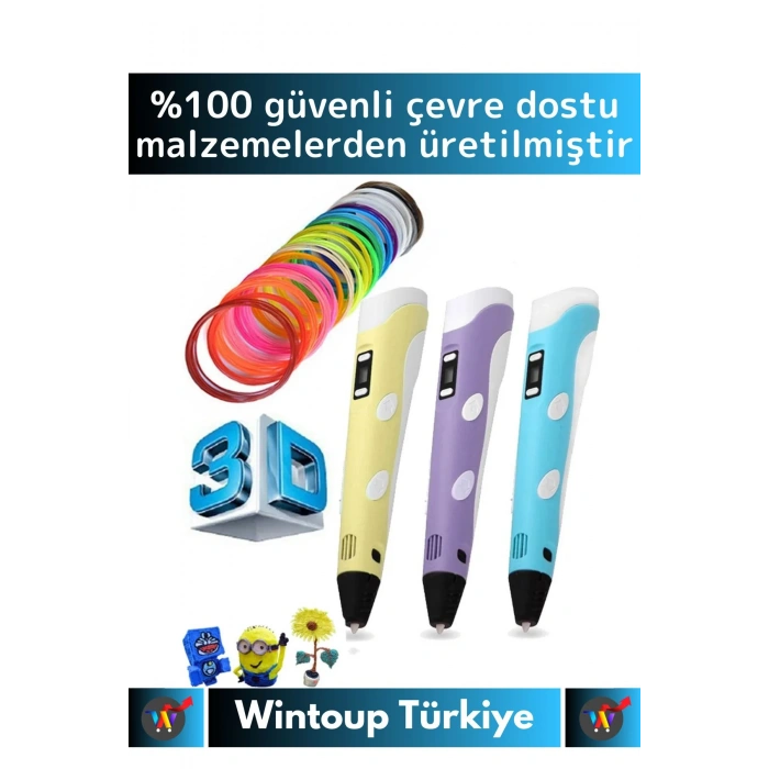 Özel Üretim Çevre Dostu Bükülebilir ABS Plastik 3D Renkli Üç Boyutlu Çocuk Çizim Yazıcı Kalemi