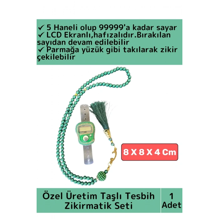 Premium Taşlı LCD Ekran Hafızalı 5 Haneli İslami Parmak Sayacı Tesbih Hediyeli Dekoratif Zikirmatik