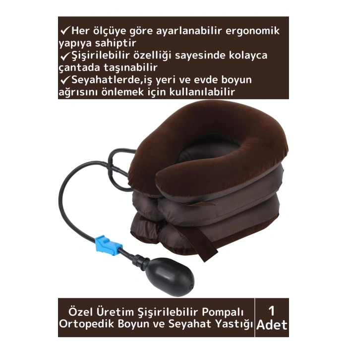 Özel Üretim Yüksek Kaliteli Ortopedik Şişirilebilir Pompalı Kompakt Seyahat Kamp Fıtık Boyun Yastığı